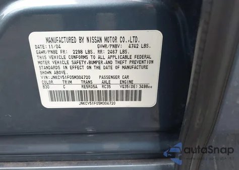 2005 Infiniti G35X из США, поврежденный, VIN JNKCV51F05M304720